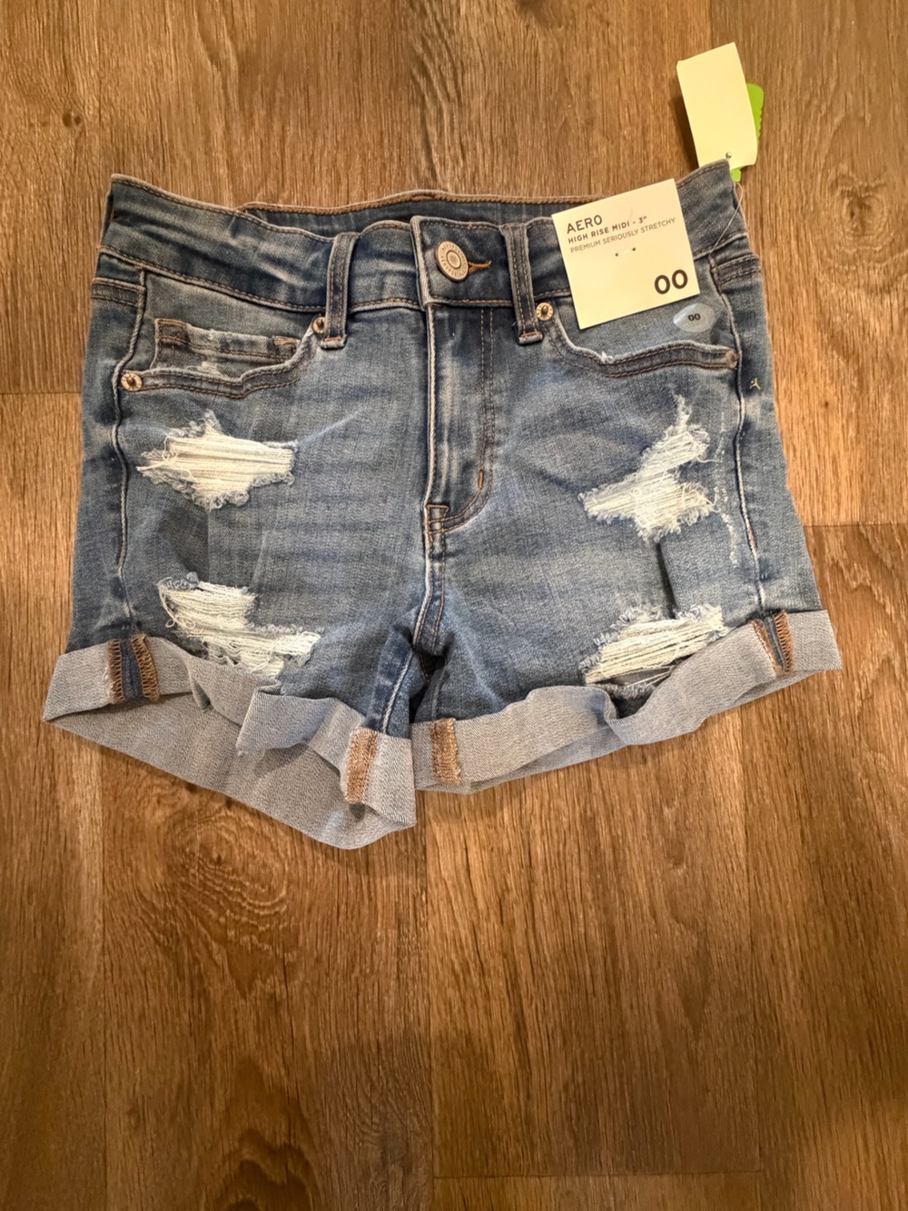 Aeropostale Light Blue Distressed Rolled-Hem Jean Shorts